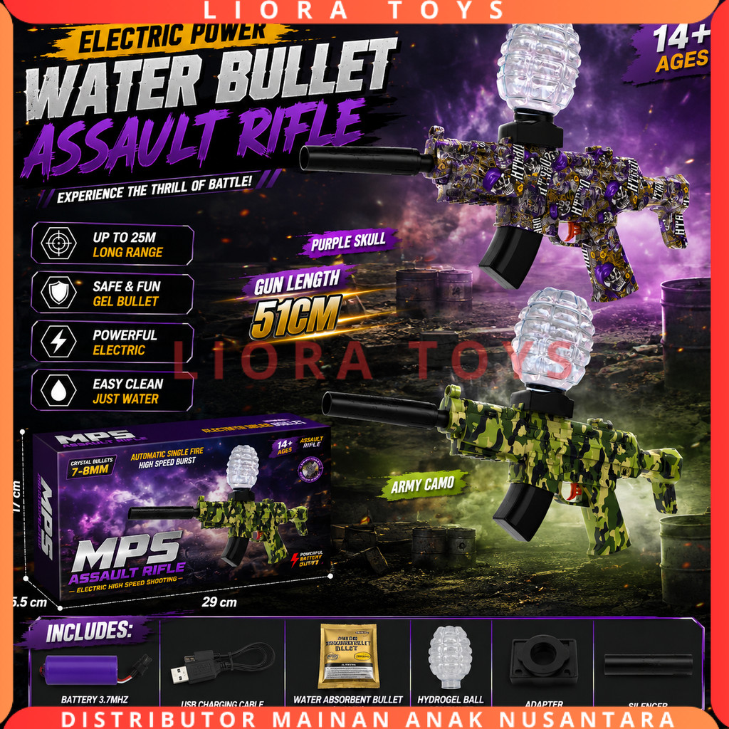 Mainan Tembak Tembakan Pistol MP5 Water Gel Blaster Elektrik 3.7V Dengan Silencer Dan Magazine