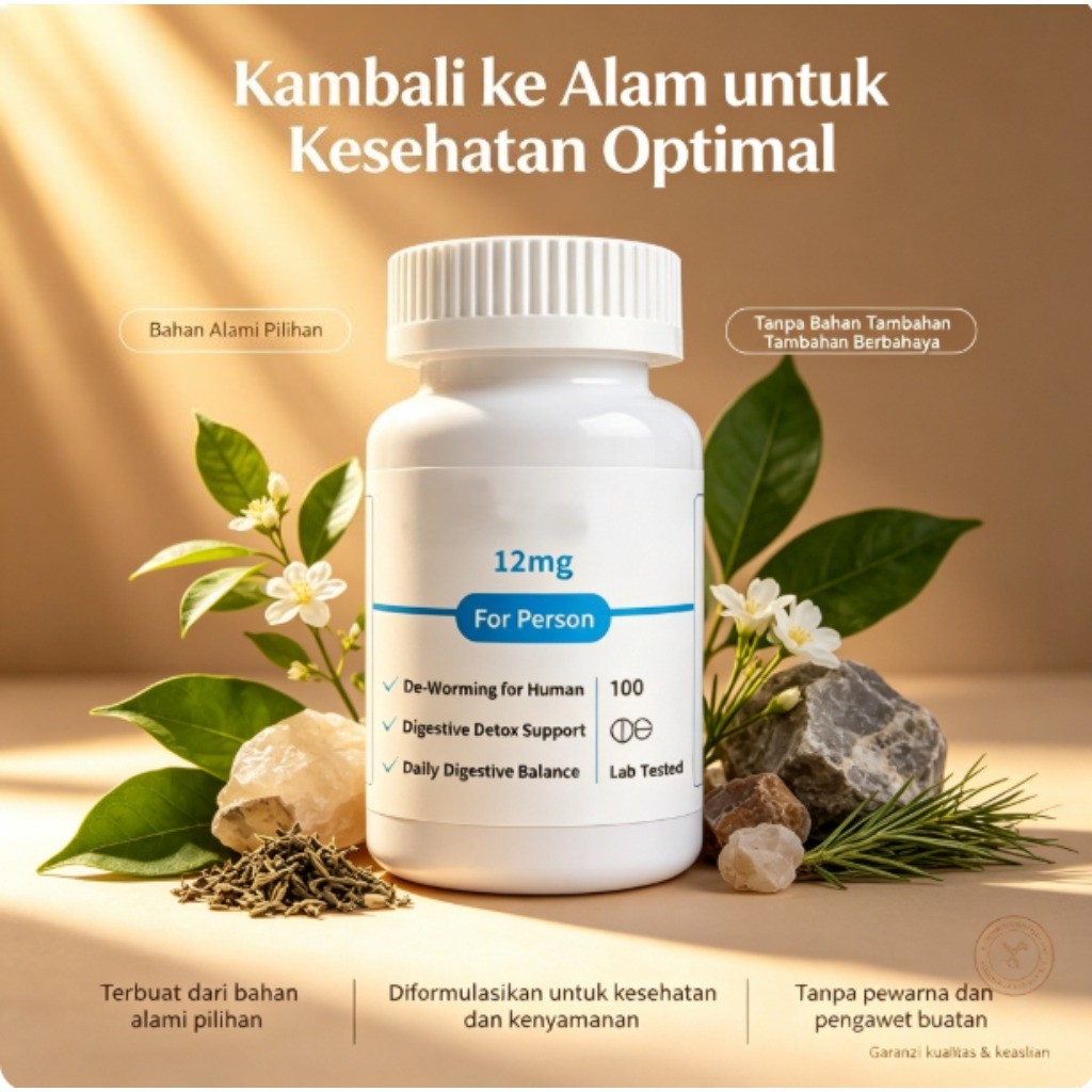 Suplemen Cacing Manusia 100 Kapsul 12mg Mendukung Detoksifikasi Pencernaan Dewasa dan Keseimbangan U