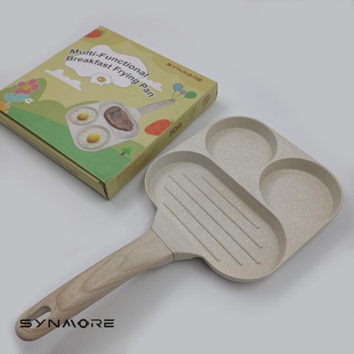 SYNMORE Wajan Penggorengan Telur 3 Hole Egg Pan Granite Anti Lengket - Cream, Bisa Disemua Kompor