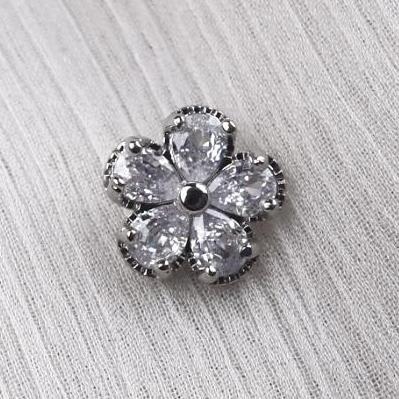 Sew- Kancing Bunga Hias Kristal Zircon Meh Import Kecil Silver