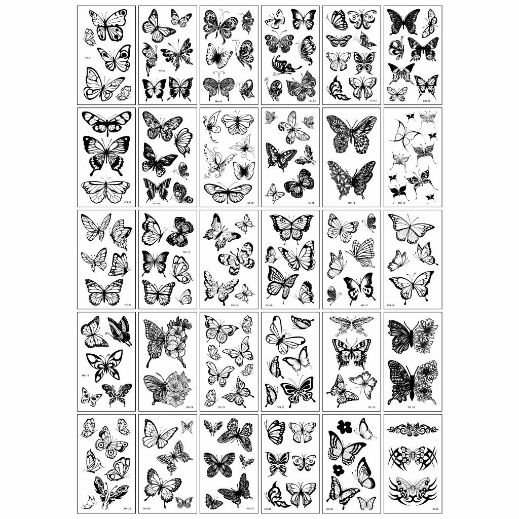 GROSIR 30 LEMBAR Stiker Tato HALAL Aesthetic Lucu - Tatto Temporer kupu kupu Tato butterfly temporar
