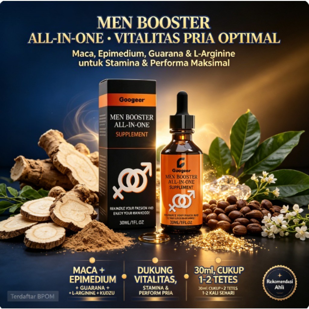 Googeer Men Booster All-in-One 30ml, Ekstrak Maca, Epimedium, Guarana, L-Arginine & Kudzu, dukung vi