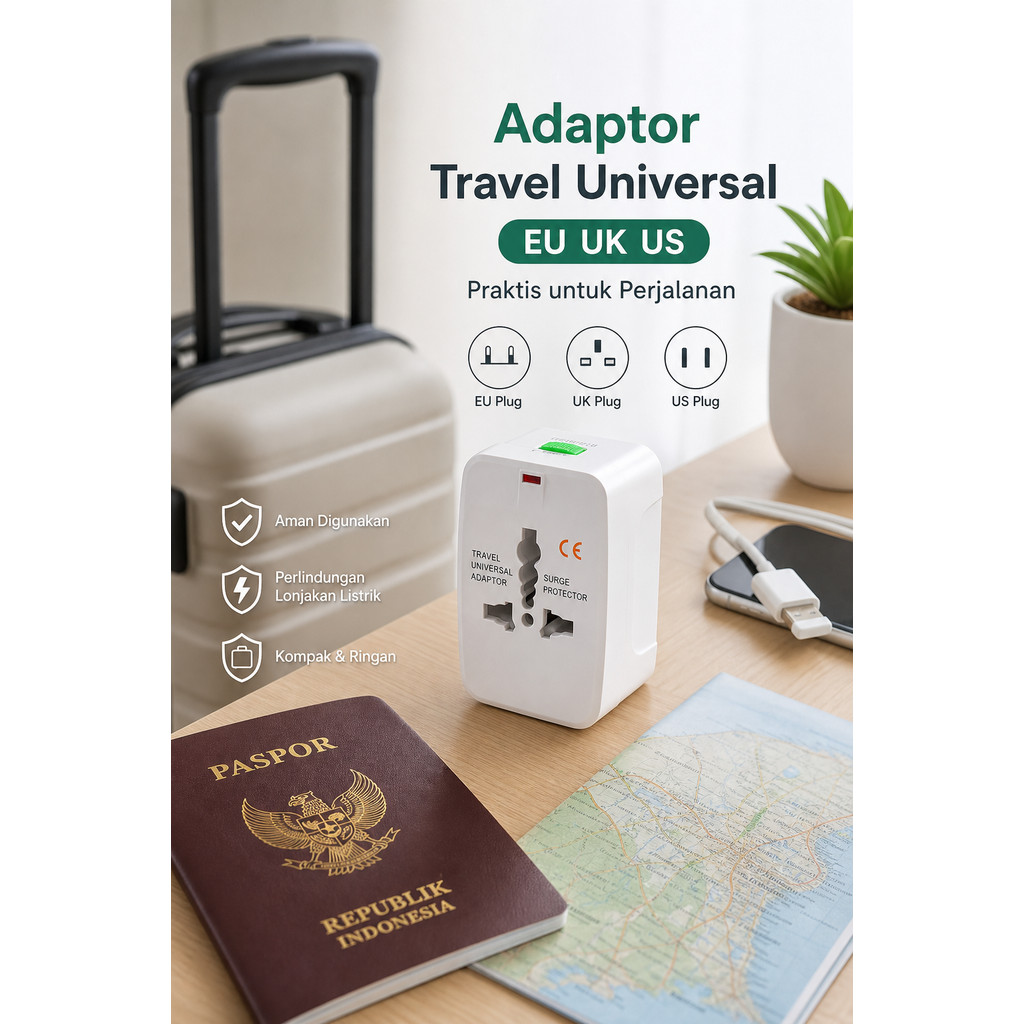 Colokan All in 1 Universal Travel Adapter EU UK US Plug 2 Charger