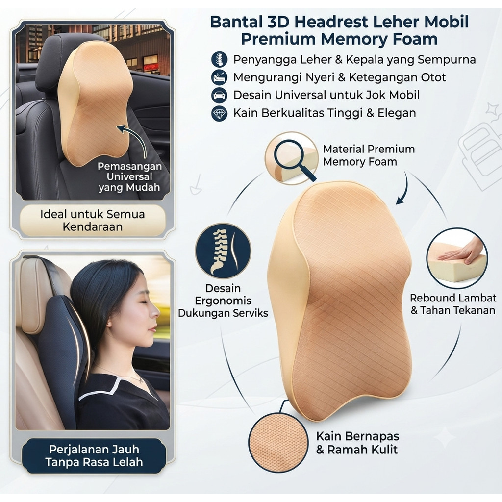 Bantal 3D Headrest Leher kursi Mobil Memory Foam Sandaran kepala