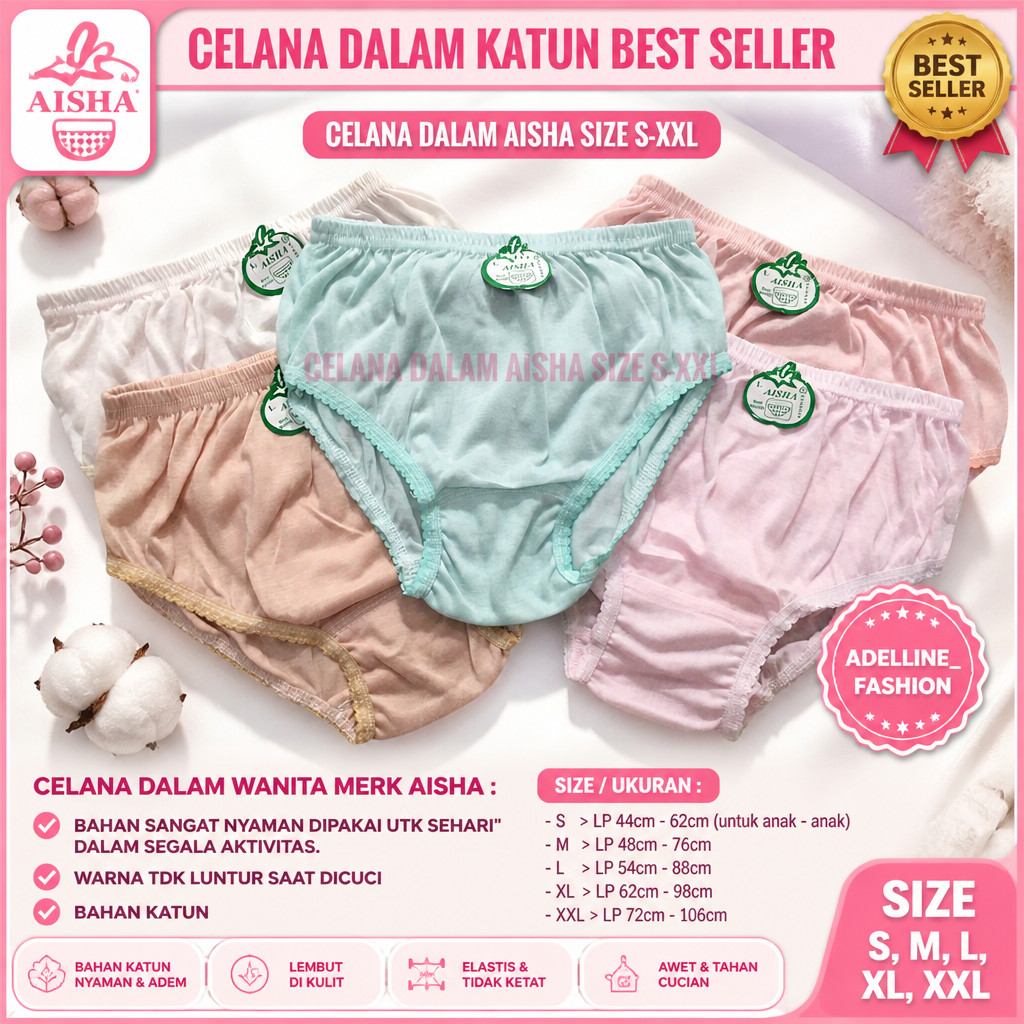 6PCS CELANA DALAM POLOS MURAH AISHA / APPLE BEST SELLER PRODUK READY S-M-L-XL-XXL CD MURAH HARGA 6PC