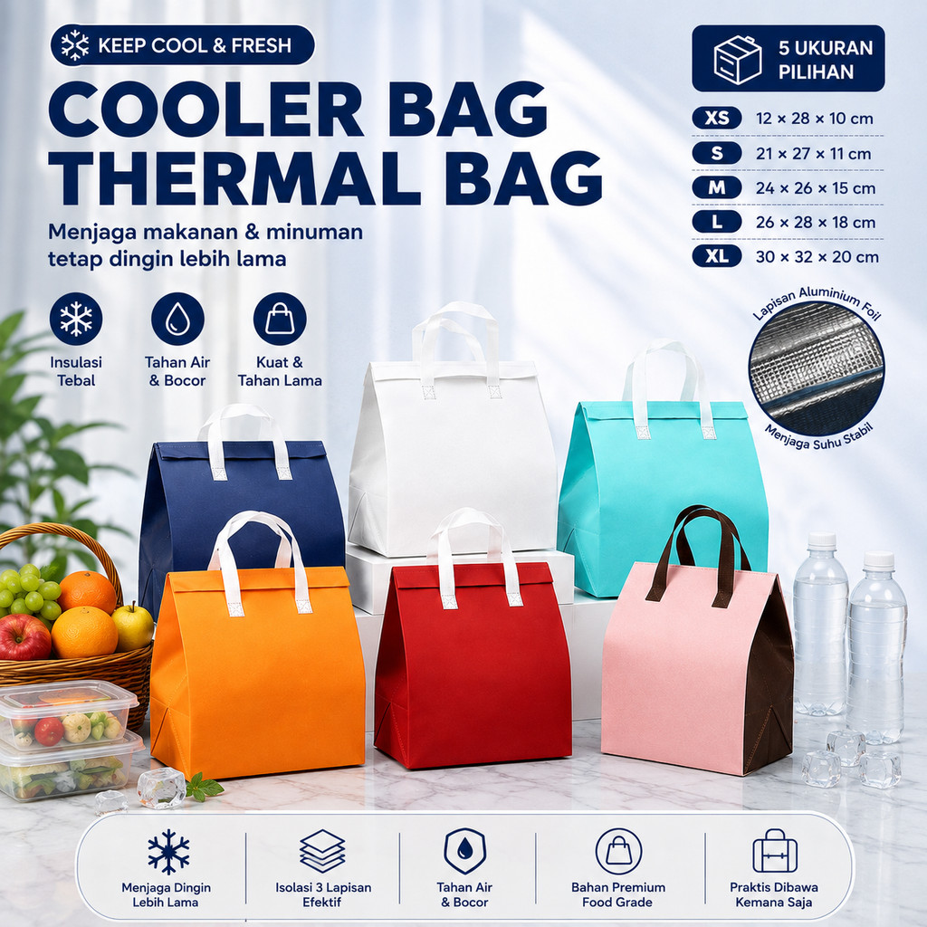 Tas Thermal Cooler Bag - Cooler Bag Aluminium Foil Thermal - Tas Bekal Makanan Anti Air Tahan Panas 