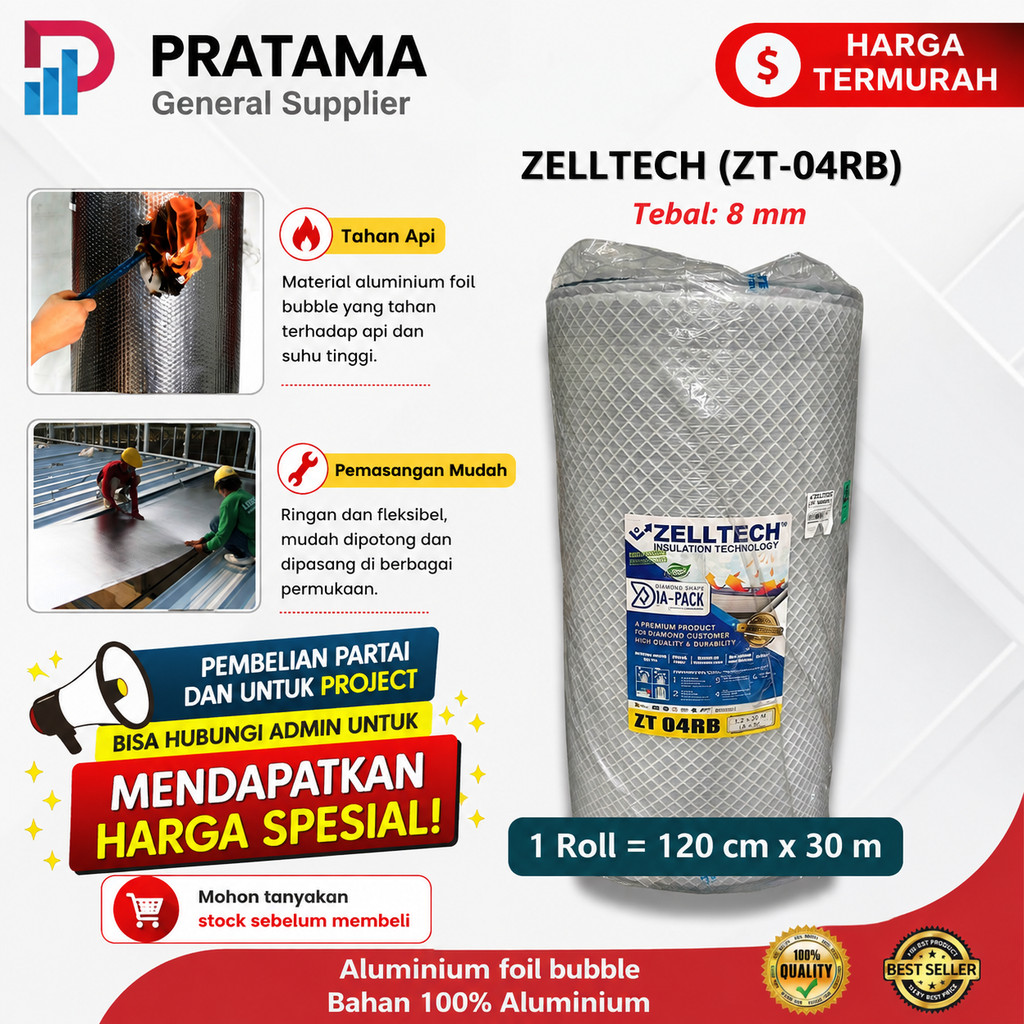 Zelltech Aluminium Foil Bubble Diapack 8mm (ZT-04RB) - Peredam Panas Atap