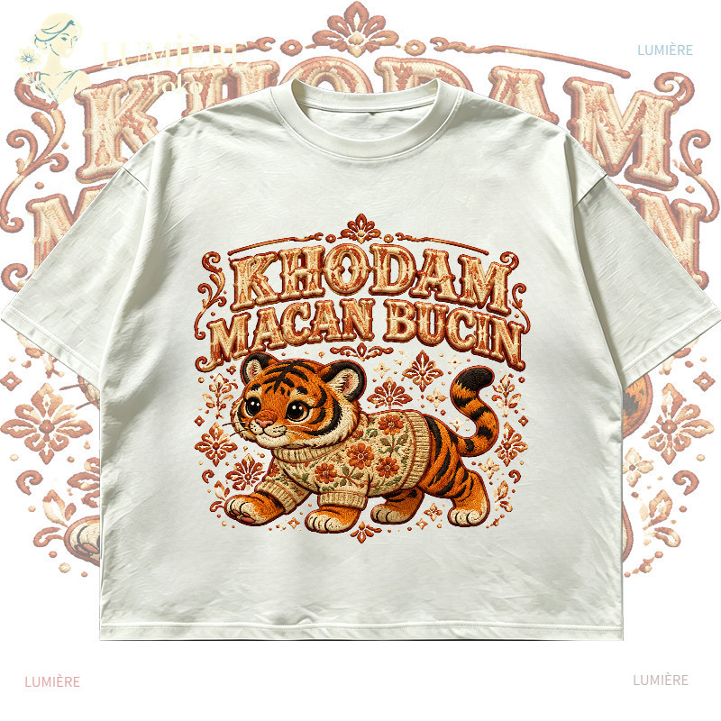 [COD]LUMIÈRE Toko|kaos wanita oversize boxy lengan pendek motif khodam macan bucin bordir vintage at