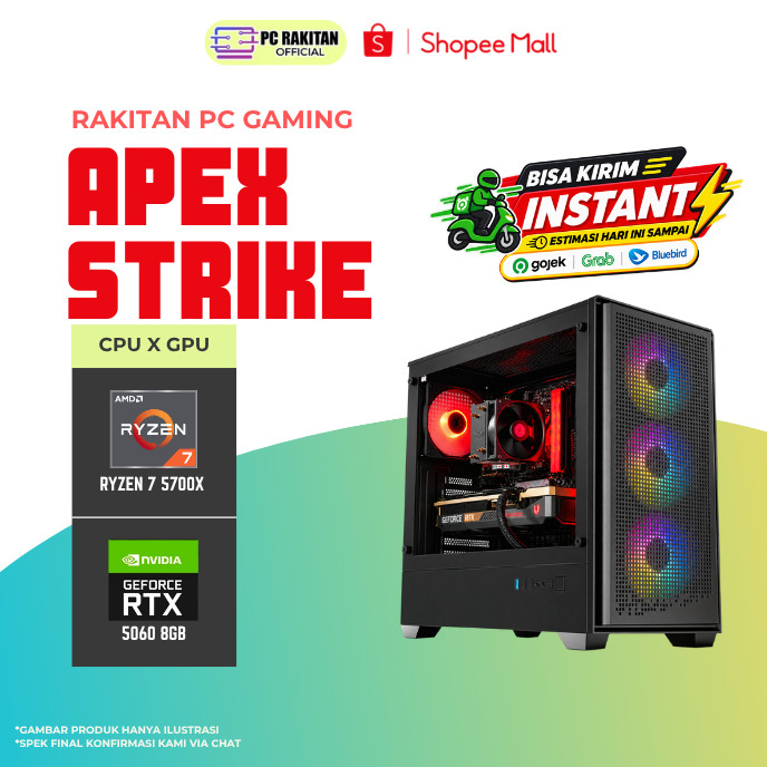 [PC INSTANT] RAKITAN PC APEX STRIKE RYZEN 7 5700X RTX 5060 8GB/ 16GB 1TB RAKITAN PC GAMING