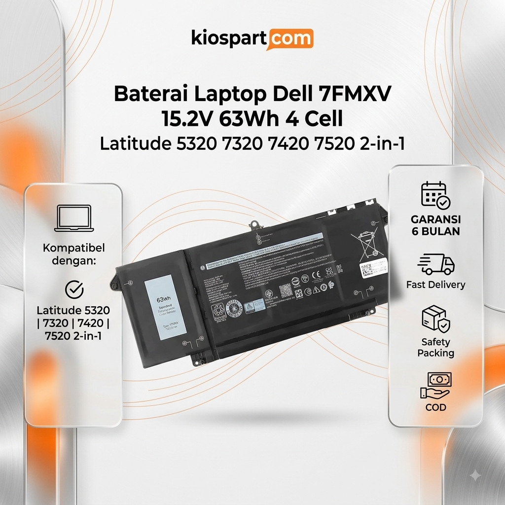 Baterai Laptop 7FMXV for Latitude 5320 7320 7420 7520 Latitude 5320 2-in-1/7320 2-in-1/7420 2-in-1 S