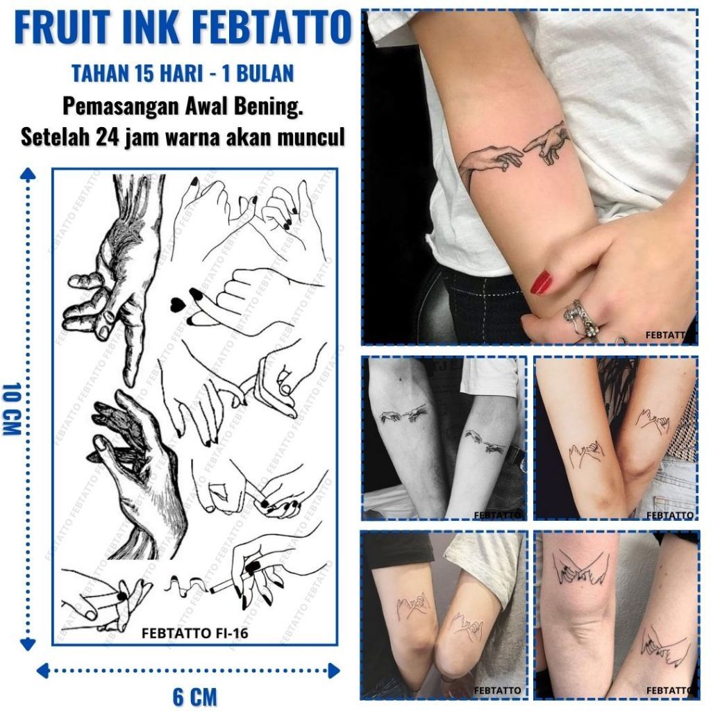 FRUIT INK Tato Tangan Couple Tahan 1 Bulan 6x10cm - FI 16 -    Tatto Temporary Stiker Tato Halal Gro