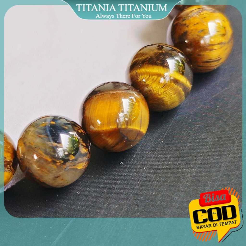 TITANIA. Gelang Batu Akik Tiger Eye Natural Halus High Quality, Gelang Pria Batu Akik Tiger Eye Bidu