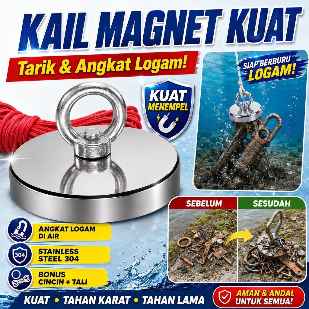 [Beli 1 Gratis 1] Magnet Neodymium Super Kuat 200KG | Magnet Pancing Tahan Air | Ambil Benda dari Su
