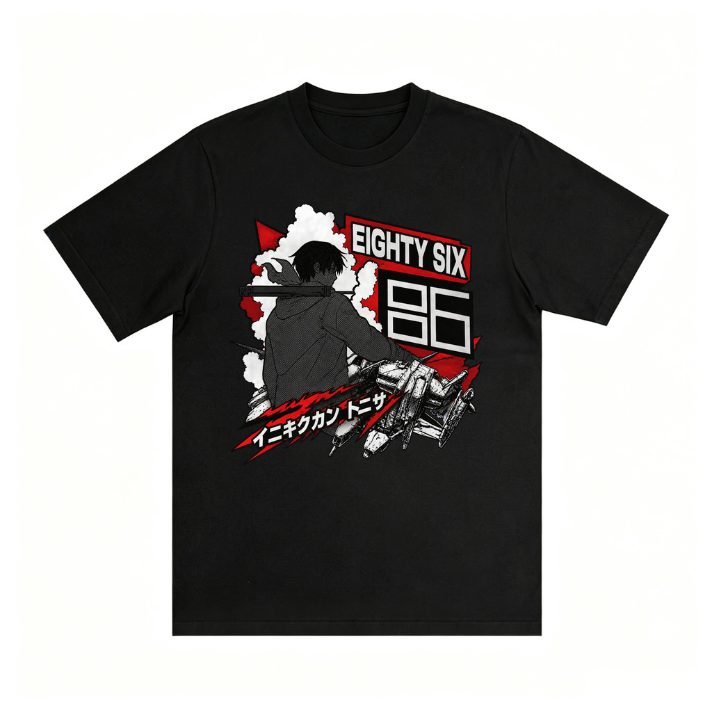 Kaos Oversize Distro Unisex Anime 86 Eighty Six Shin Nouzen dan Vladilena Milize Streetwear Retro Wa