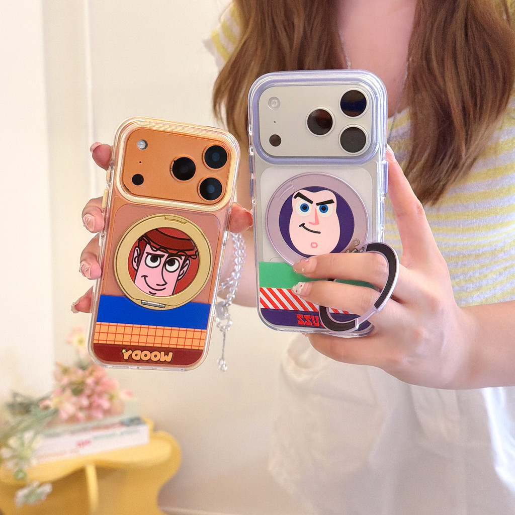 Woody Buzz Lightyear Ring Berdiri Penutup TPU transparan untuk Apple IPhone 17 16 15 Pro Max Shockpr