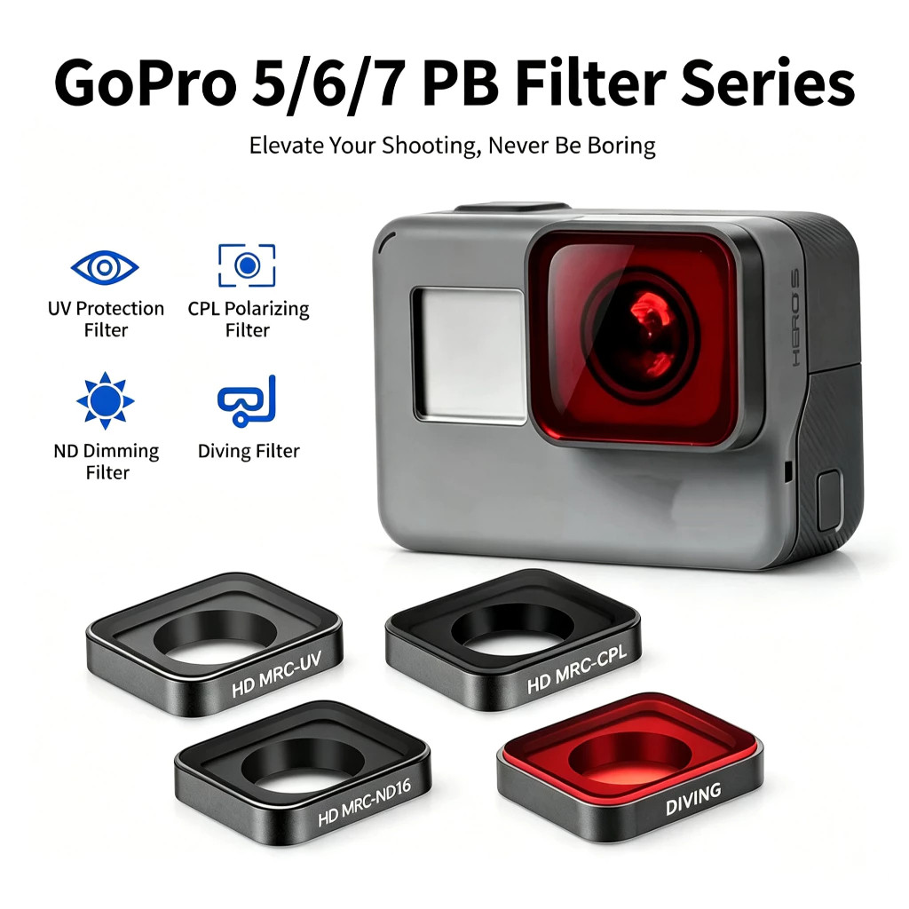 Filter gradien peredup cahaya cocok untuk kamera GoPro Hero 5 6 7 Black, lensa peredam cahaya UV CPL