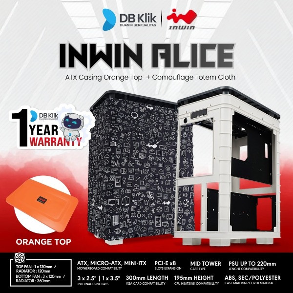 Casing INWIN Alice ORANGE TOP ATX + Totem Cloth | Original