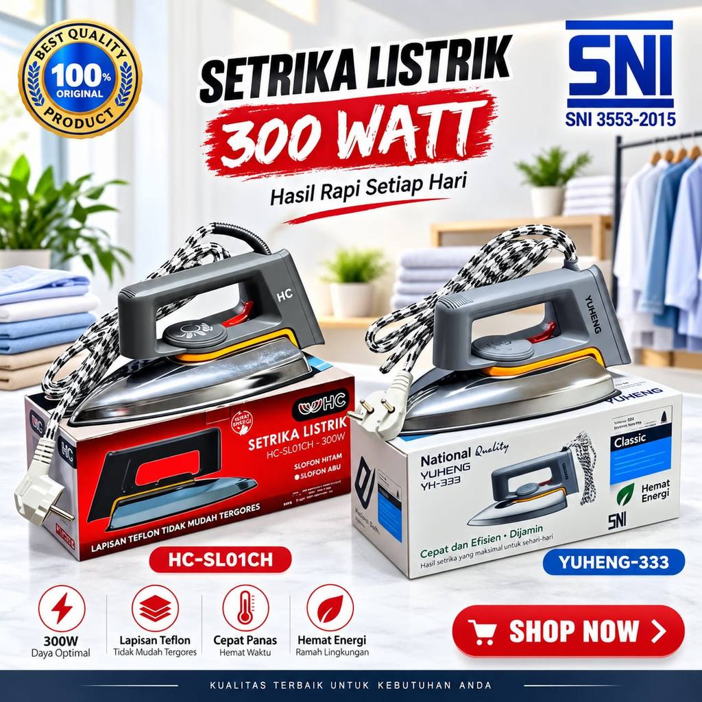 YH-333 TD-333 COD SETRIKA LISTRIK ANTI LENGKET KUALITAS TERJAMIN SNI