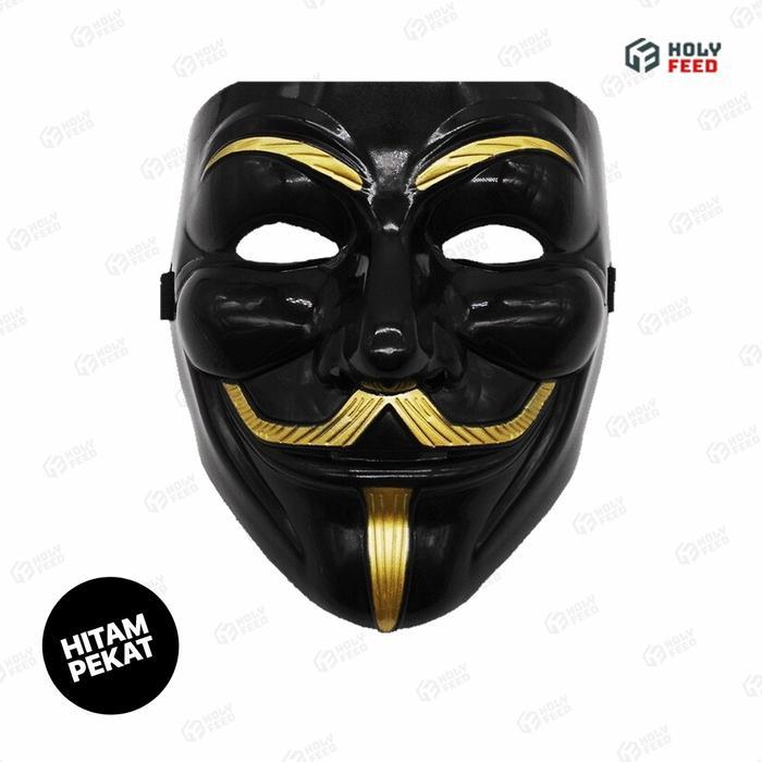 (READY STOK) Topeng Anonymous Vendetta Hacker Bjorka COSPLAY Halloween Mask Haker - Hitam Pekat No A