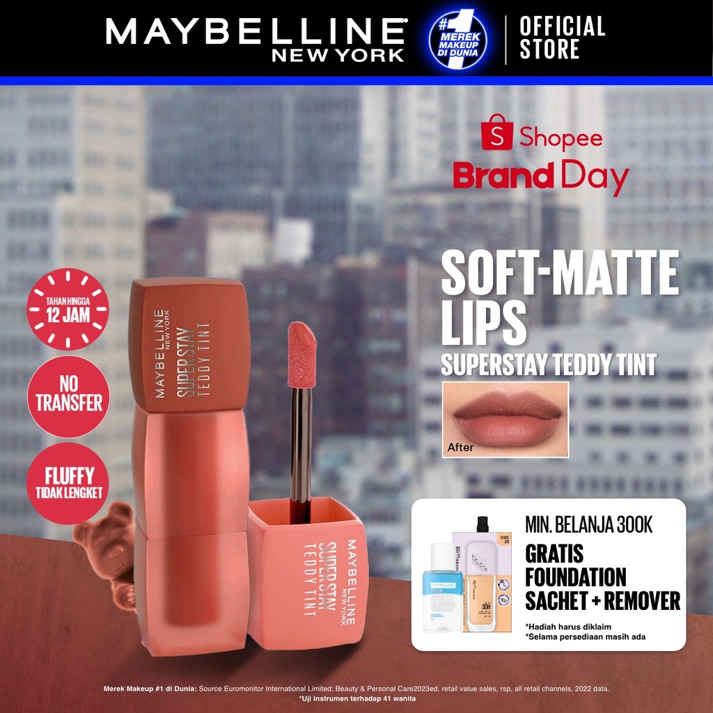 Maybelline Superstay Teddy Tint 5 mL -  Teddy Soft Matte Tahan 12 Jam Lipstick Lipcream Lipstik Perf