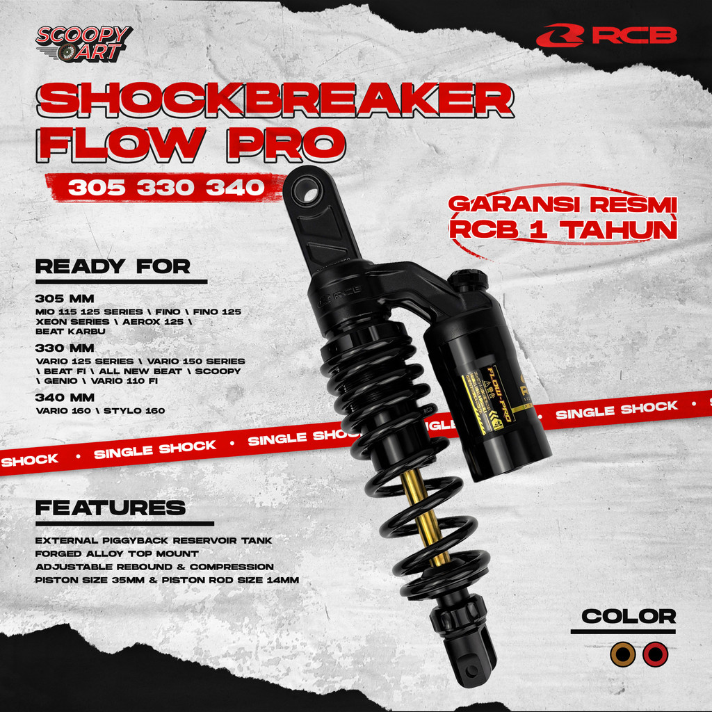 Shock Shockbreaker RCB Racing Boy Flow Pro Flowpro 330mm 305mm Vario Beat Scoopy Mio Fino