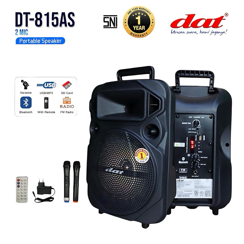 Speaker DAT DT-815AS 2mic wireles speaker bluetooth portabel speaker aktif full bass