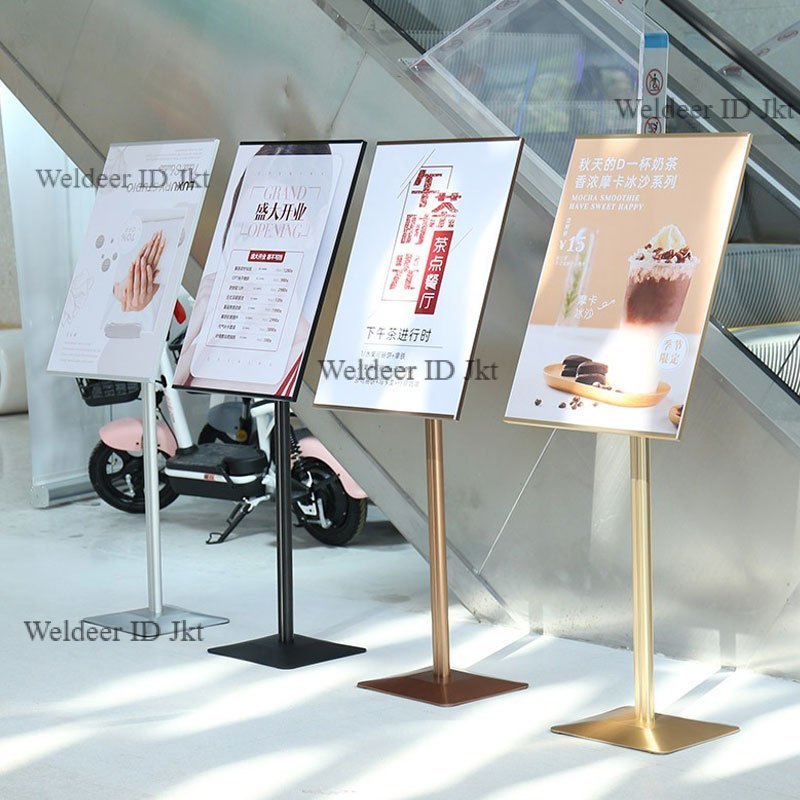 Standing Sign Frame Akrilik Putar 360° A2 A3 A4 Stainless Steel Papan Menu Display Toko Restoran

