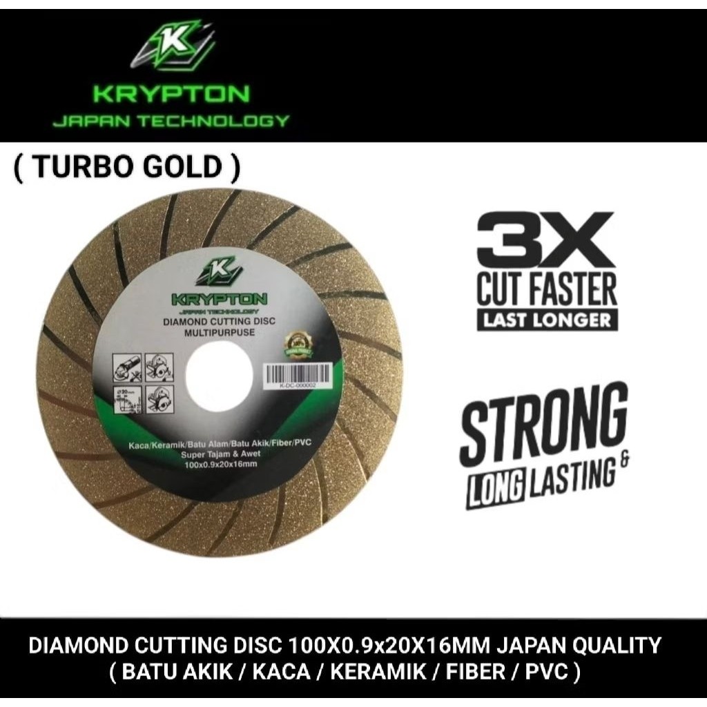 KRYPTON Diamond cutting wheel 4"x10.9mm Type Turbo gold ( khusu buat potong batu akik / batu alam / 