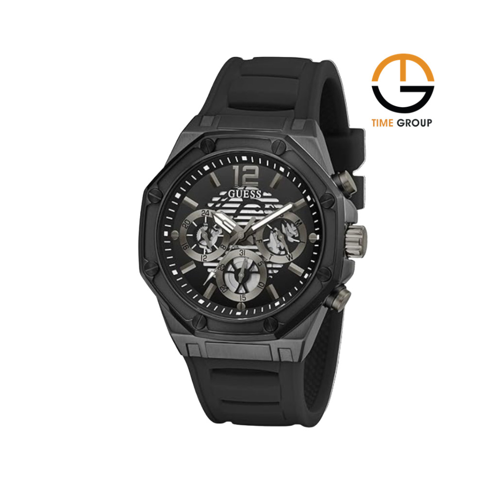 JAM TANGAN PRIA GUESS MOMENTUM GW0263G4 ANALOG CHRONOGRAPH FULL BLACK RUBBER STRAP