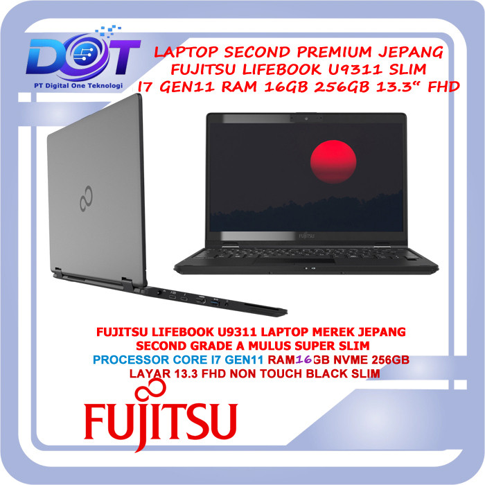 Fujitsu Lifebook U9311 Laptop Second Fujitsu Core i7 Gen 11 RAM 16GB NVMe 256GB 13,3 FHD Slim Black