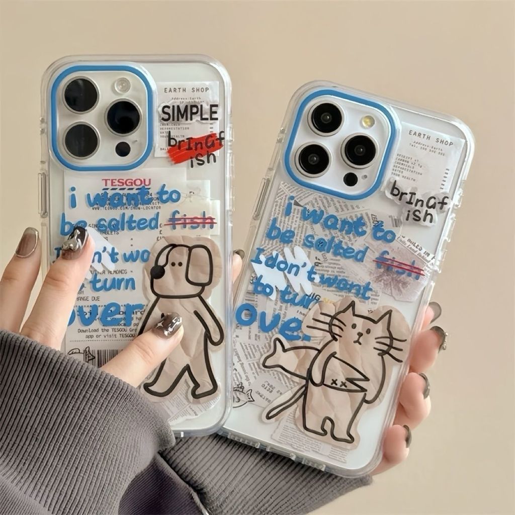 Casing HP Transparan TPU Stiker kucing kecil dengan motif koran bekas Untuk Samsung A17 A07 A06 A15 
