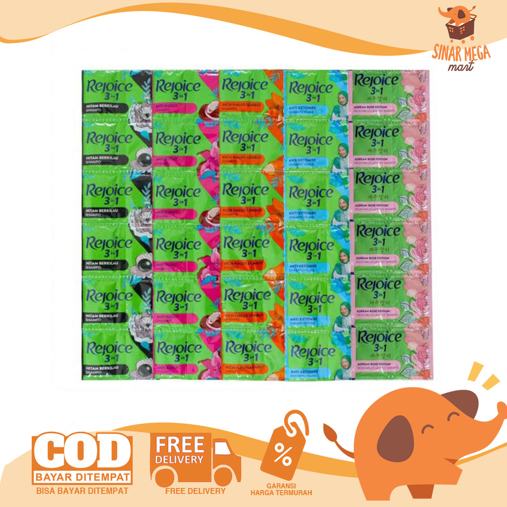 REJOICE Shampoo 3in1 Sachet Renceng 12 All Varian 10ml | Sampo Rejoice Anti Ketombe, Korean Rose
