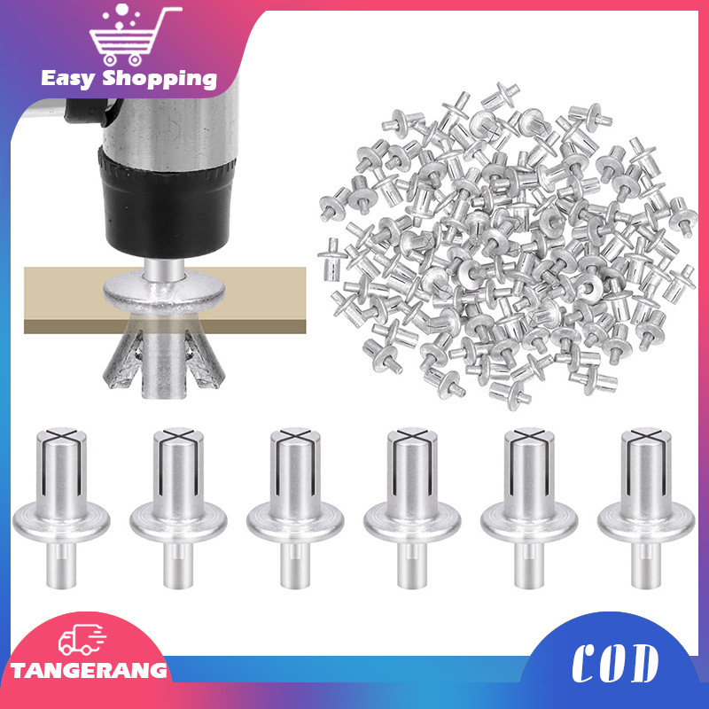 Isi 50 Paku Rivet Palu Aluminium Flat Round Drive Hummer Rivet 5x7mm