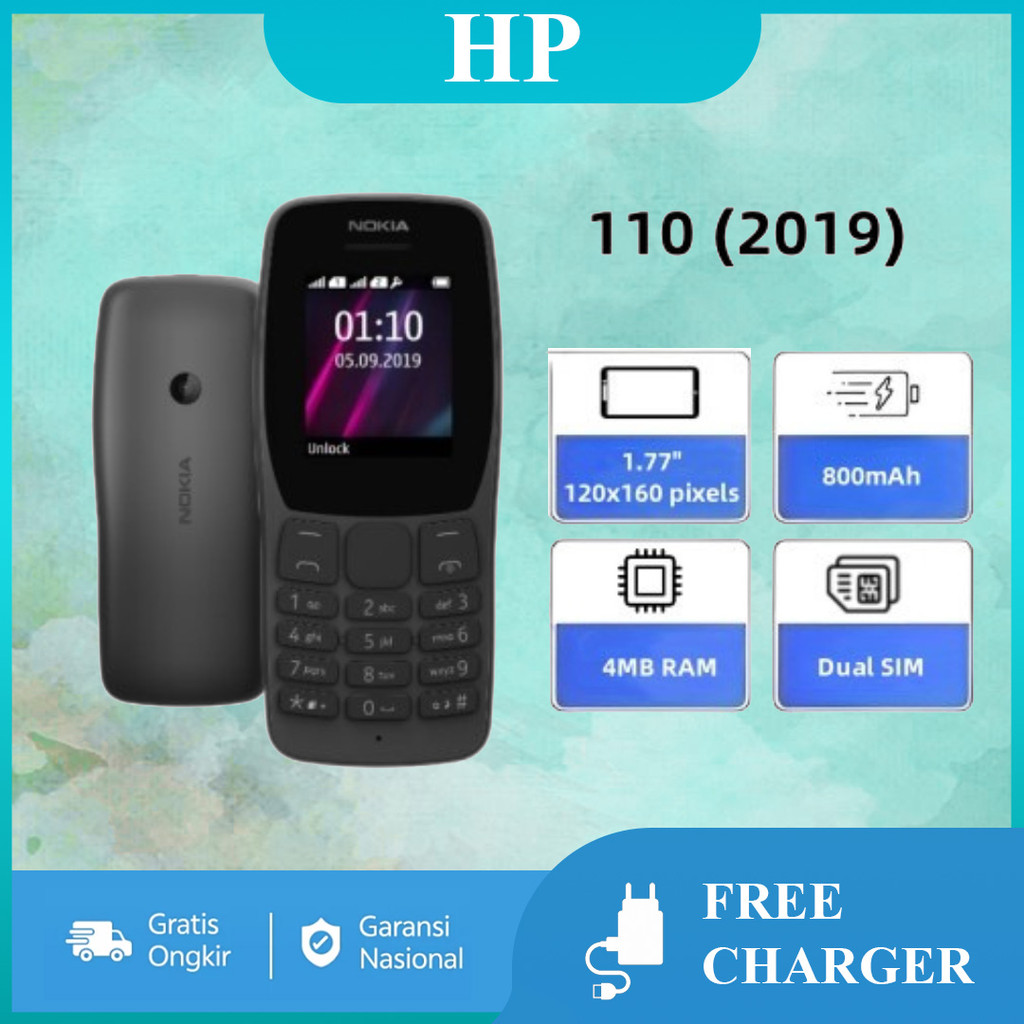 HP Murah Nokia 110 (2019) terbaru, Dual SIM, Radio FM, Baterai Tahan Lama, Handphone Cuci Gudang