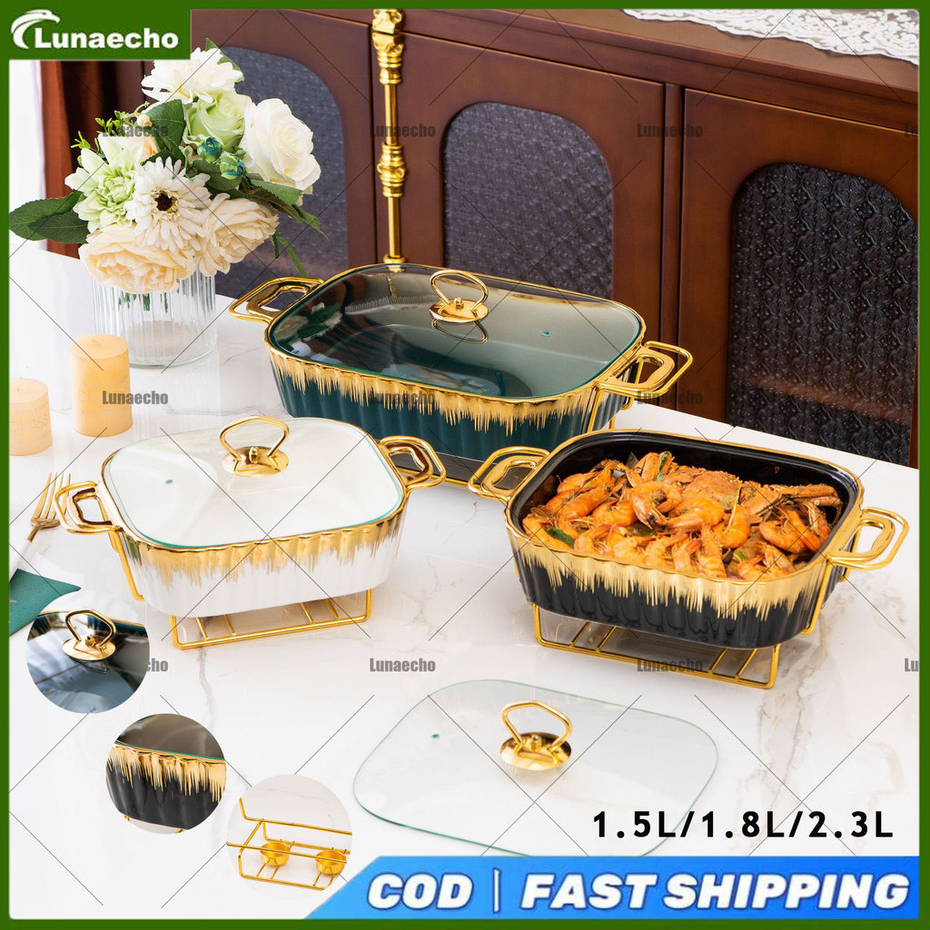 Set Wadah Saji Prasmanan Mewah Untuk Pernikahan & Lebaran - Keramik Emas Dan Stand Besi