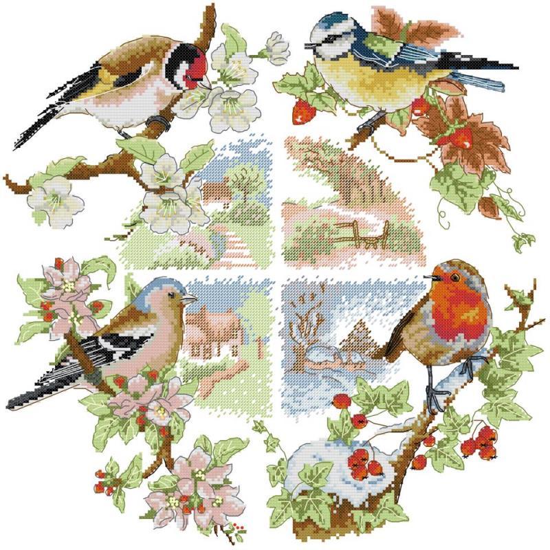 Four Seasons Birds Animal Flower Patterns Cross Stitch Kit Aida 14CT 16CT 11CT Canvas Printed Fabric