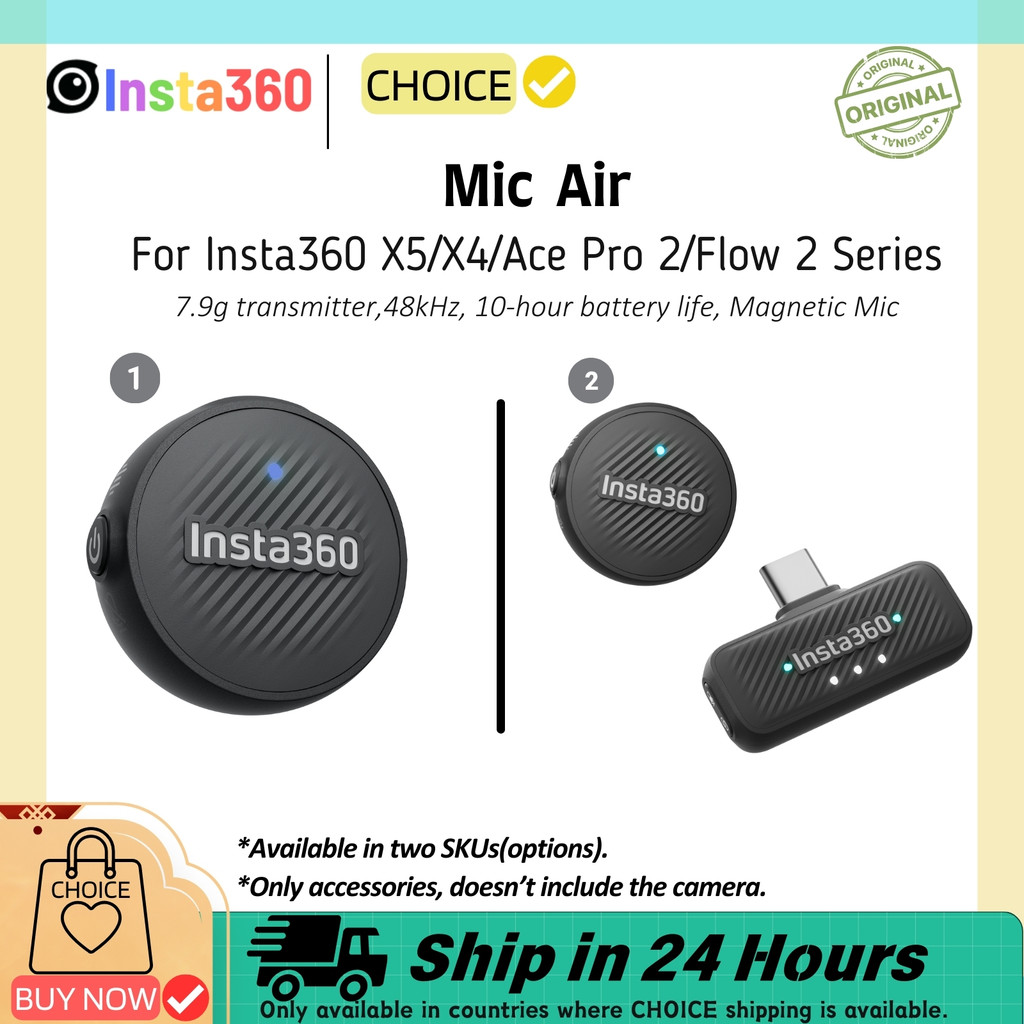 Insta360 Mic Air Mini 7.9g 48kHz Magnetic Transmitter Audio Microphone For Insta 360 X5 X4 Ace Pro 2