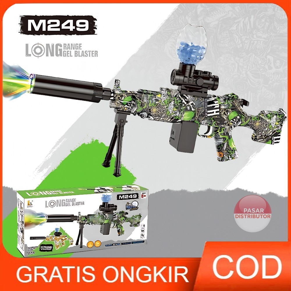 Pasar Distributor D-6652/WH81-3 M249 FULLY/SEMI AUTOMATIC Mainan Tembakan Elektrik M249 Lampu