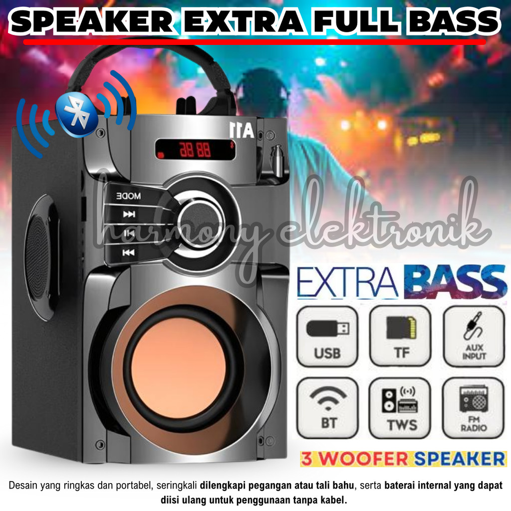 Terlaris Speaker Bluetooth Portable Full Bass Fleco A11 | Speaker Full Bass Untuk Tv, Laptop, Komput