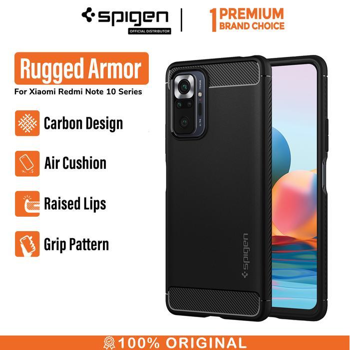 [Promo] Case For Xiaomi Redmi Note 10 /10s/ Pro Max Spigen Rugged Armor Carbon - Note 10/10s, Black