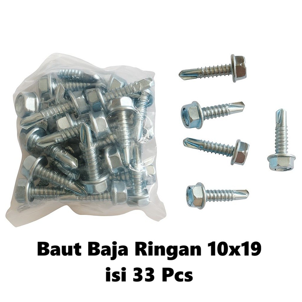 1 Bungkus Baut/Sekrup Roofing Baja Ringan / Baut Canal 10×19 isi 33 Pcs (TK)