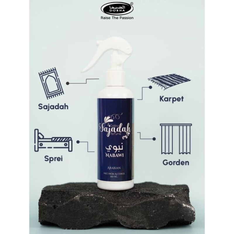 NABAWI Parfum SAJADAH Dobha 250ml By. Dobha Perfumes Pengharum Sajadah dan Bahan Kain Lainnya