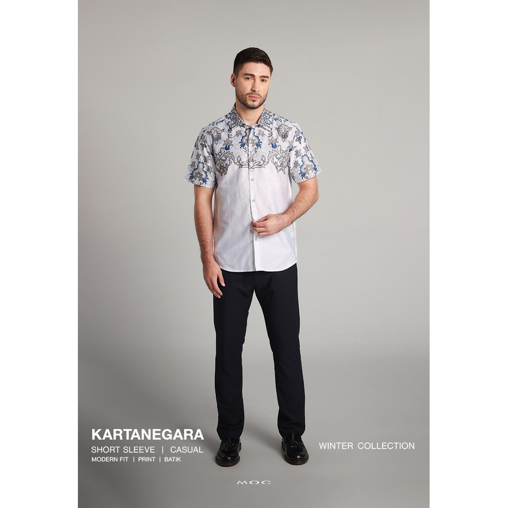 MOC - Kemeja Batik Pria Lengan Pendek Kartanegara - White
