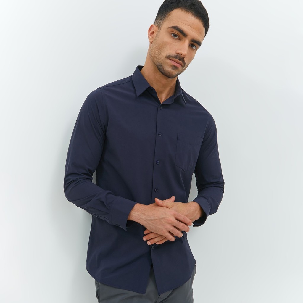 JOBB Ortega Kemeja Pria Lengan Panjang Slim Fit Navy