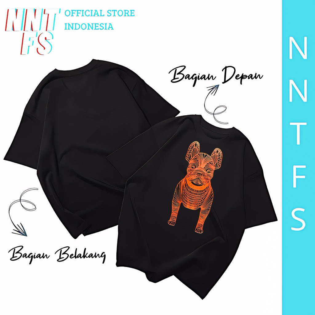 Kaos Pria NNTFS Semi Cotton 24's Atasan Cowo - Lifework Dog Series Oren Hitam Navy Merah Putih