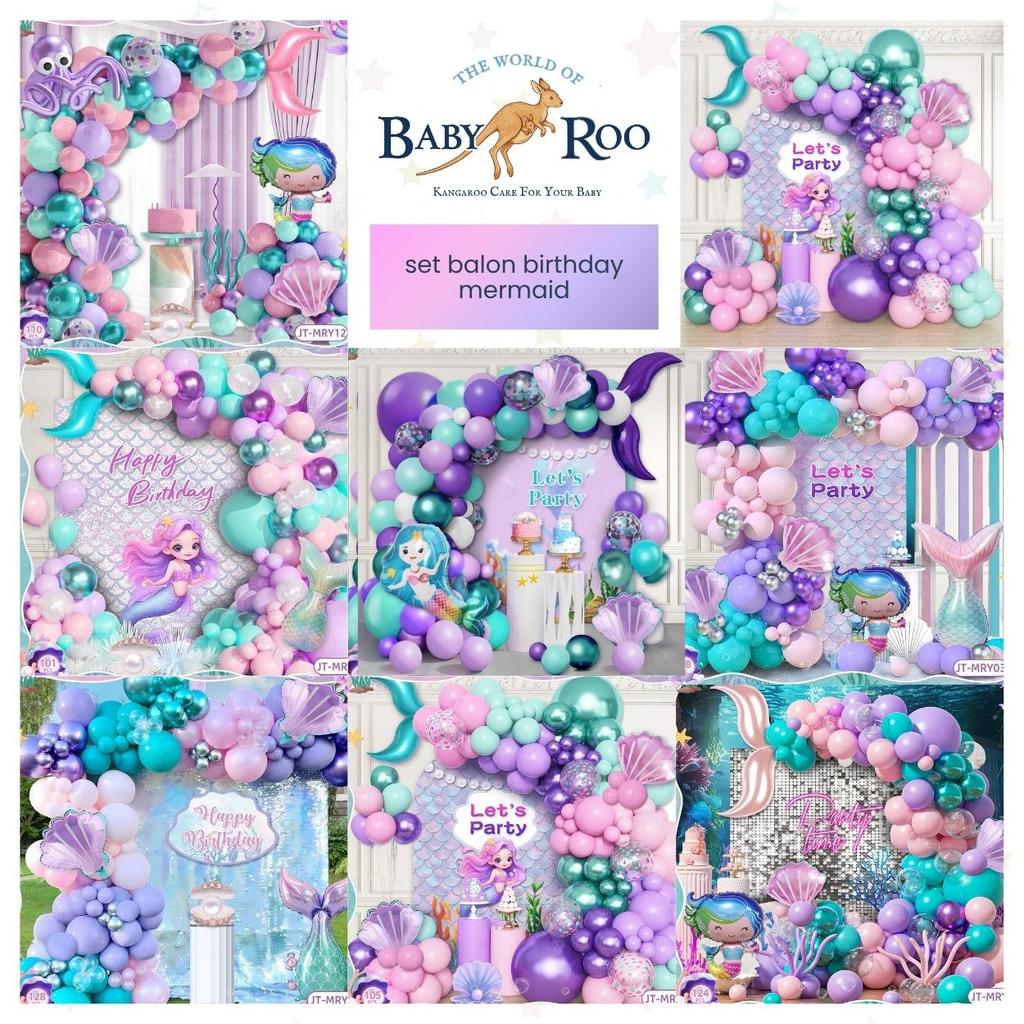BABY ROO Set Balon Dekorasi Happy Birthday / Ulang Tahun Mermaid Putri Duyung Perempuan Korea Tema P