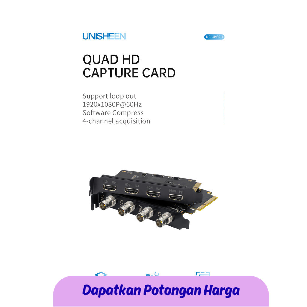 SSN Recorder 1080p OBS Vmix Wirecast Streaming 4 Channel 60fps Quad HDMI SDI Broadcast PCI Express H
