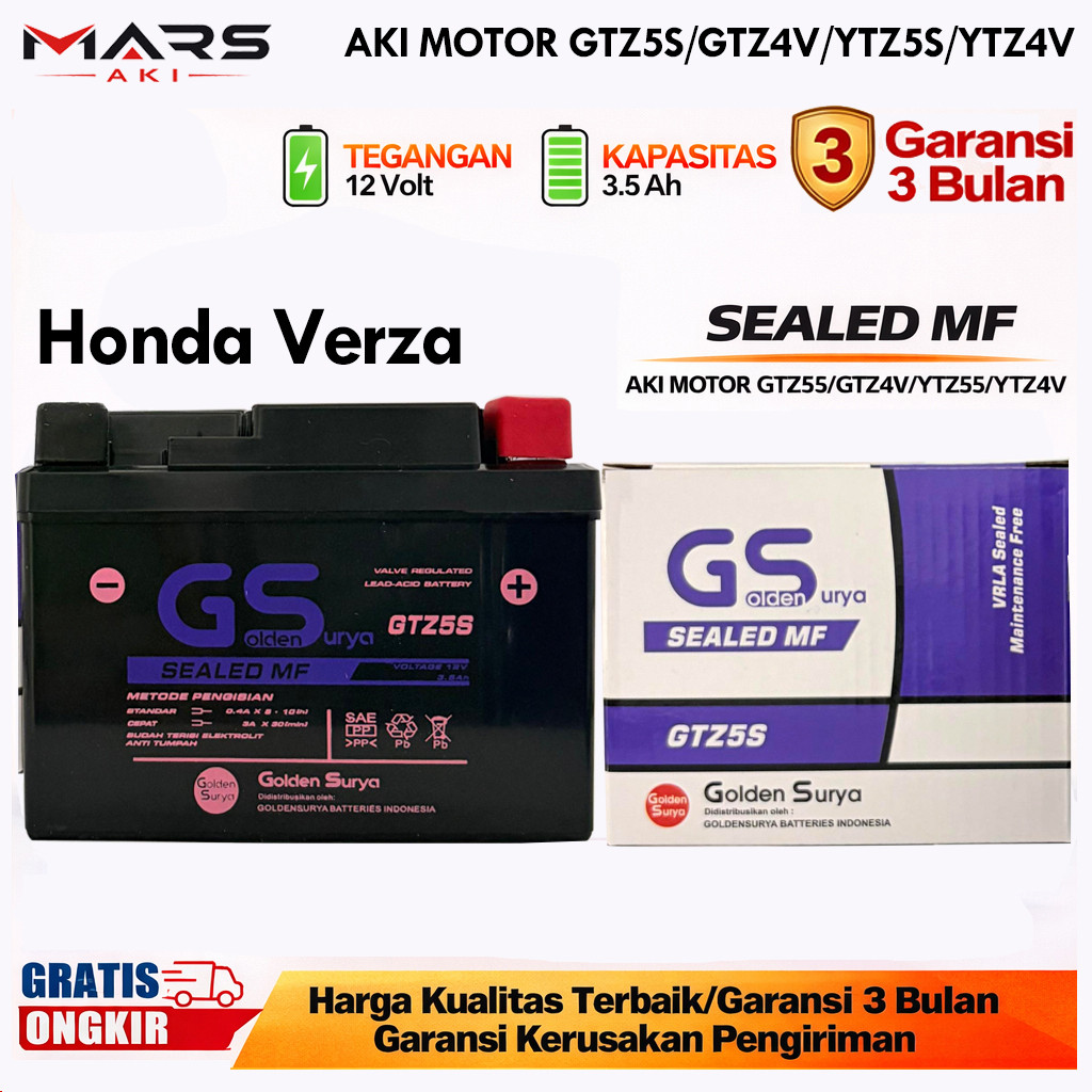 Aki Motor Honda Verza GTZ5S Aki Kering Accu Kering MF GTZ5S