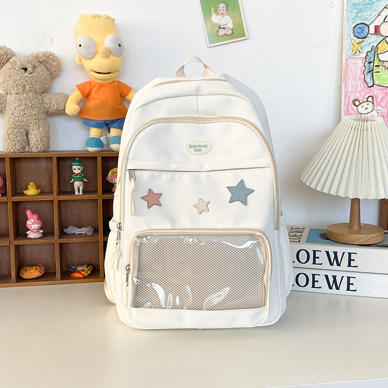 INDAHOR Tas Sekolah Siswa Bahu Ganda Niche Design Sense Tas Transparan Kampus jk Tas Ransel Siswa An