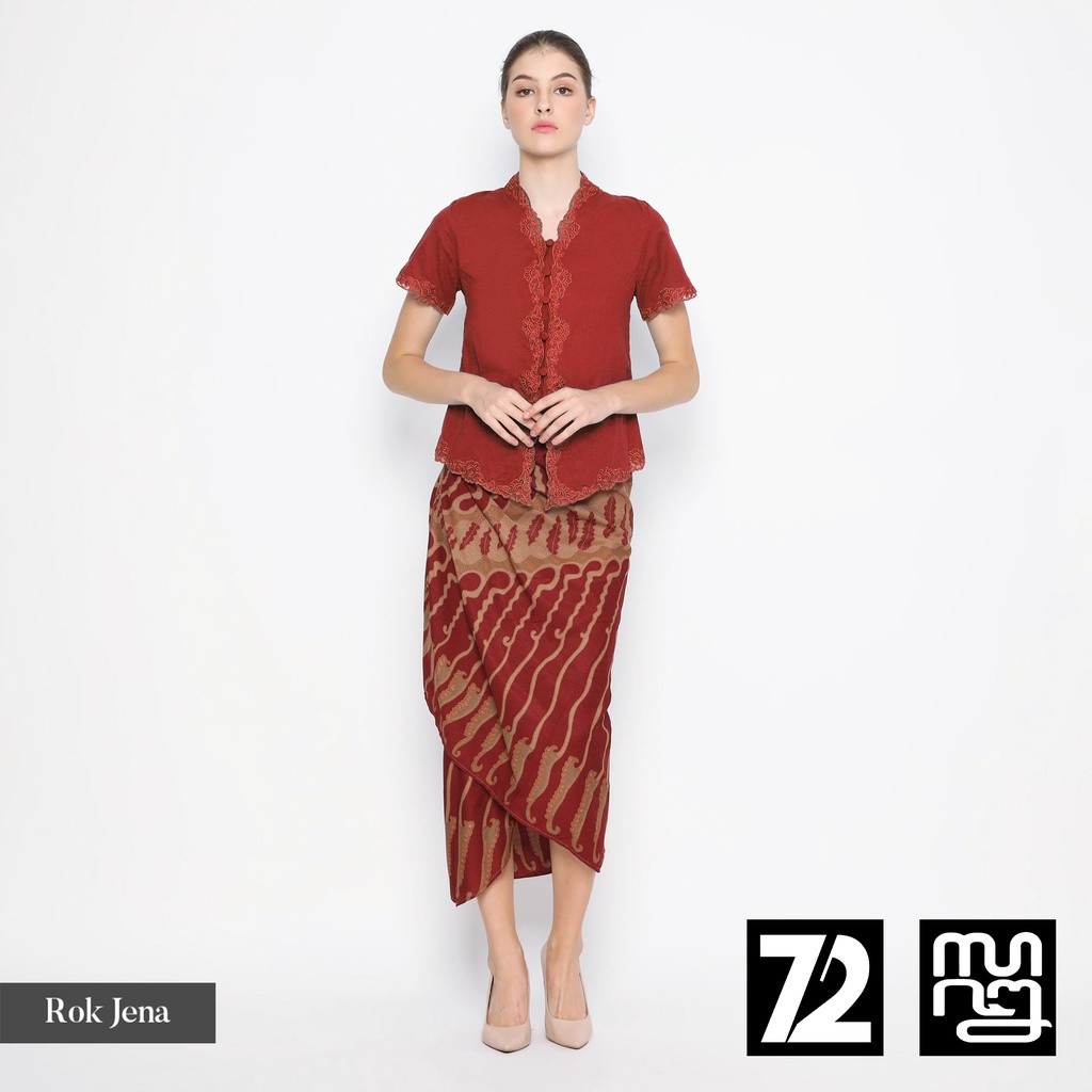 72 Batik - Rok Batik Span Jena Skirt Lilit Kebaya Instan Modern Wanita Motif Medousa Warna Merah Mar